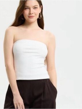A new day White Ribbed Tube Top